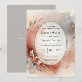 Convites Casamento de Pétalas Blushing e Prata Swirls