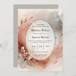 Convites Casamento de Pétalas Blushing e Prata Swirls