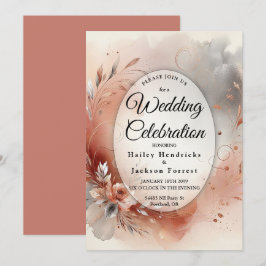 Convites Casamento de Pétalas Blushing e Prata Swirls