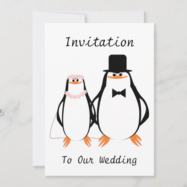 Convites Casamento De Pinguins Pretos E Brancos (Frente)