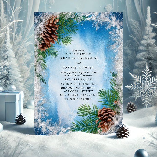 Convites Casamento de Pinha de Inverno Azul Congelante (Criador carregado)