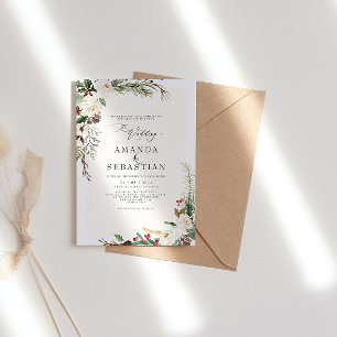 Convites Casamento de pinheiro de Berries Floral de inverno