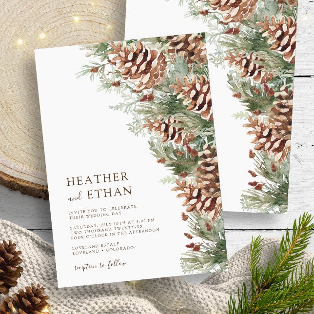 Convites Casamento de Pinheiro de Inverno Moderno (Modern Pine Watercolor Wedding Invitation by Painted Paperie
)