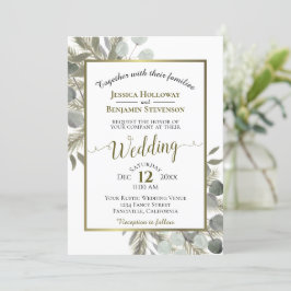 Convites Casamento de pinheiro Eucalyptus Ouro Watercolor E
