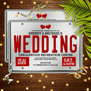 Convites Casamento de Placa de Licença Vermelha