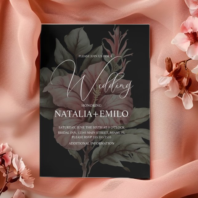 Convites Casamento de Planta Floral Rosa Camada  (Criador carregado)