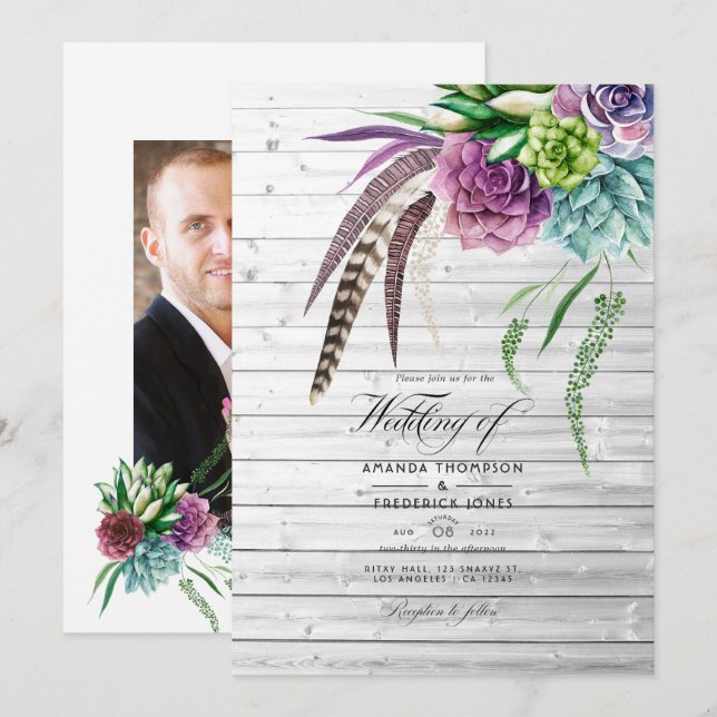 Convites Casamento de Plantas Suculentas Místicas Rústicas  (Frente/Verso)
