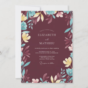 Convites Casamento de Plum Aqua Foliage Sage