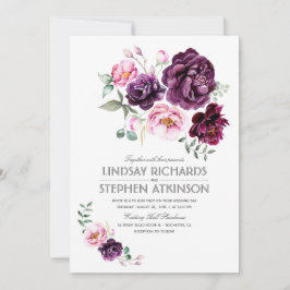 Convites Casamento de Plum Burgundy e Blush Floral Watercol