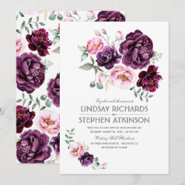 Convites Casamento de Plum Burgundy e Blush Floral Watercol