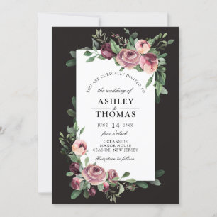 Convites Casamento de Plum Floral Verde Moderno