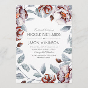 Convites Casamento de Plum Purple e Burgundy Floral Waterco