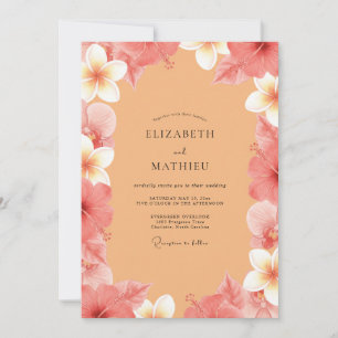 Convites Casamento de Plumeria Tropical Coral Eucalipto