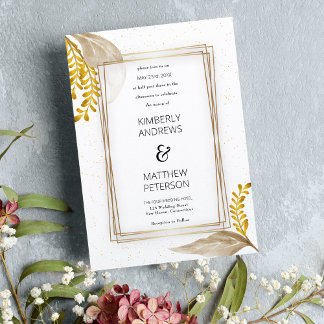Convites Casamento de poço branco de luxo de ouro floral