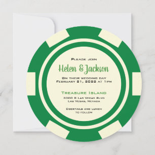 Convites Casamento de Poker Chip Green e White Las Vegas