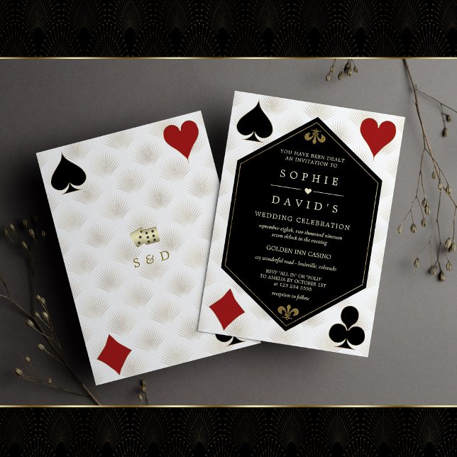 Convites Casamento de Poker em Vegas, em White Art Deco Gat (Criador carregado)