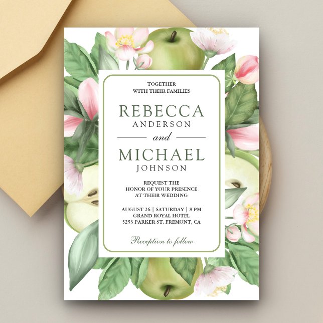 Convites Casamento de Pomar de Maçã Verde Floral Botânico (Criador carregado)