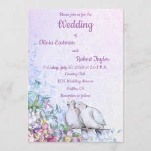Convites Casamento de pombas brancas românticas personaliz