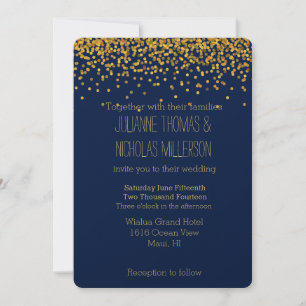 Convites Casamento de Pontos de Confetti Dourados e Azuis