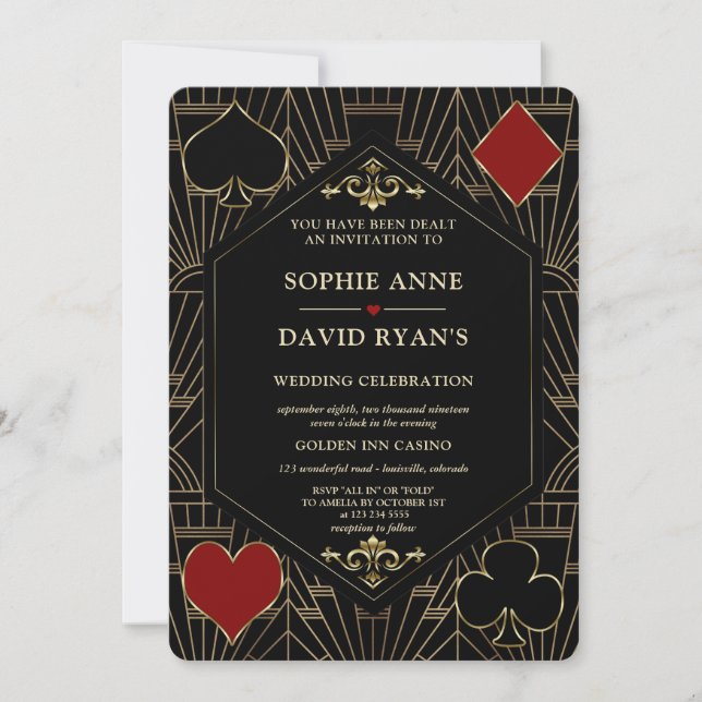 Convites Casamento de Pôquer com Código QR do Cassino Art D (Frente)