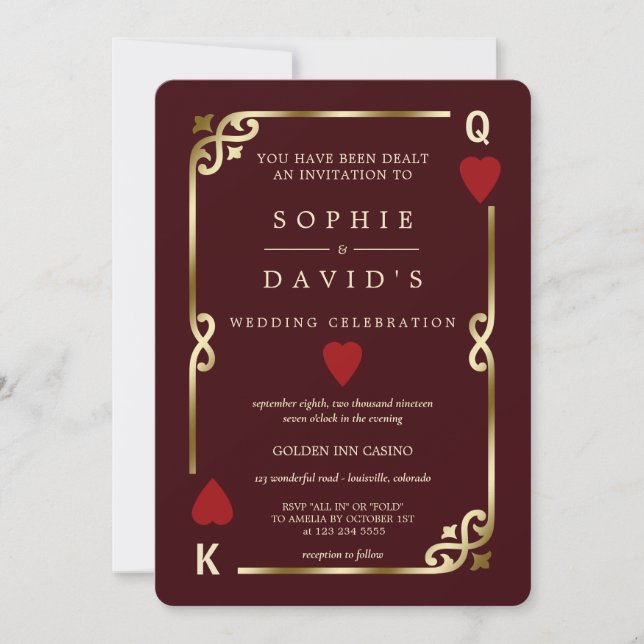 Convites Casamento de Pôquer do Deep Burgundy Casino Las Ve (Frente)