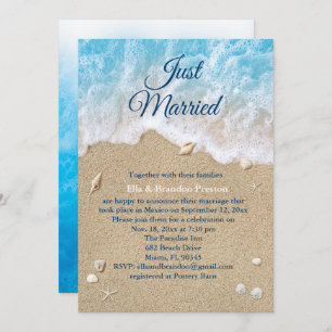 Convites Casamento de Posto de Recem casados Blue Beach Wav