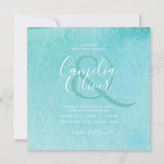 Convites Casamento de Praia BLIZZARD BLUE Watercolor (Frente)