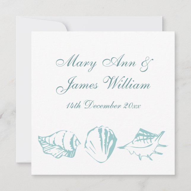 Convites Casamento de Praia Blue Seashells (Frente)