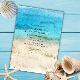 Convites Casamento de Praia Blue Watercolor
