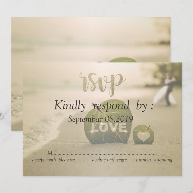 Convites Casamento de Praia Casal, Amor RSVP (Frente/Verso)