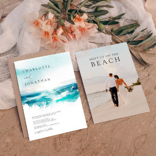 Convites Casamento de Praia com Aquarela Fotográfica Modern