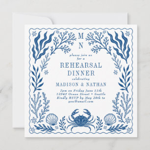 Convites Casamento de Praia com Caranguejo Náutico Azul Jan