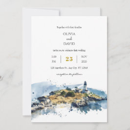 Convites Casamento de Praia com Farol Azul Náutico