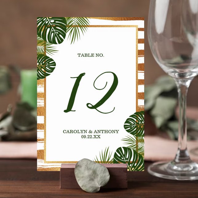 Convites Casamento de Praia com Folha de Ouro e Palma Verde (Criador carregado)