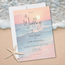 Convites Casamento de Praia com Pôr do Sol em Aquarela Mode