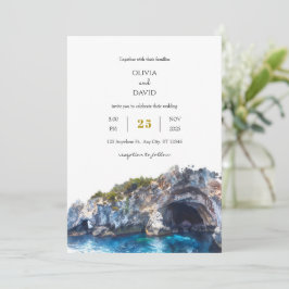 Convites Casamento de praia com recorte azul mínimo
