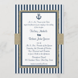 Convites Casamento de Praia com Stripes Azuis Marinho Ancho