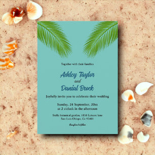 Convites Casamento de praia costeira azul-palma tropical el