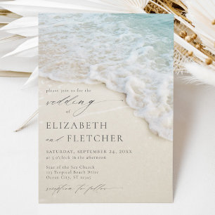 Convites Casamento de Praia Costeira Elegante Script