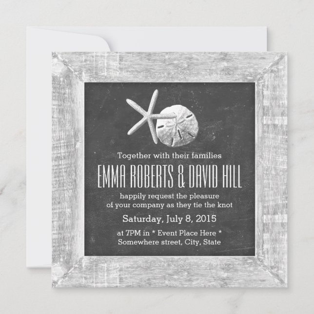 Convites Casamento de Praia da Feira de Madeira Rústica (Frente)