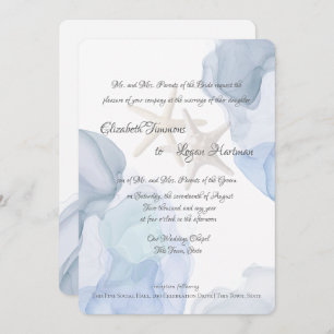 Convites Casamento de Praia da Ocean Blue Watercolor