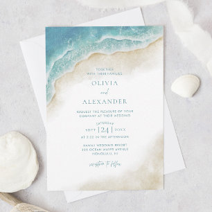 Convites Casamento de Praia da Onda Oceânica de Aquarela