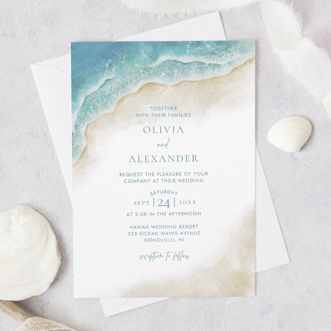 Convites Casamento de Praia da Onda Oceânica de Aquarela (Criador carregado)