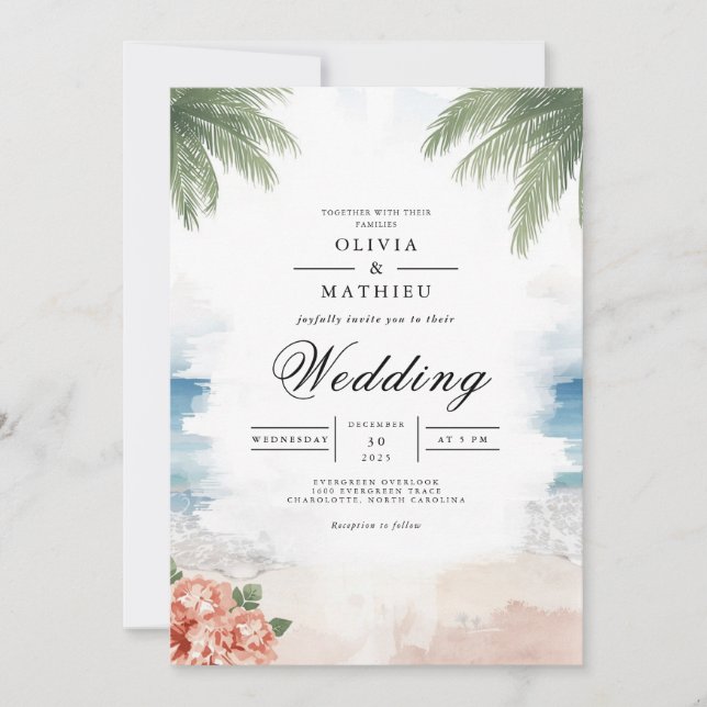 Convites Casamento de Praia da Palm Breeze Costeira (Frente)
