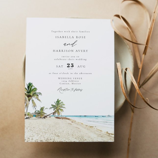 Convites Casamento de Praia de Aquarela do México CANCUN (Criador carregado)