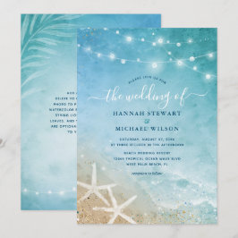 Convites Casamento de Praia de Azul e Teal Watercolor