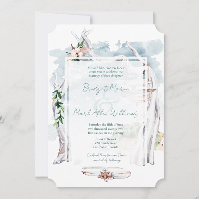Convites Casamento de Praia de Boho de Arbor de Driftwood (Frente)
