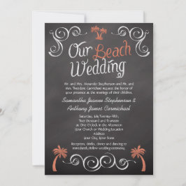 Convites Casamento de Praia de Coral Chalkboard