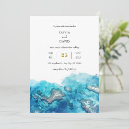Convites Casamento de Praia de Coral de Oceano Tropical Azu