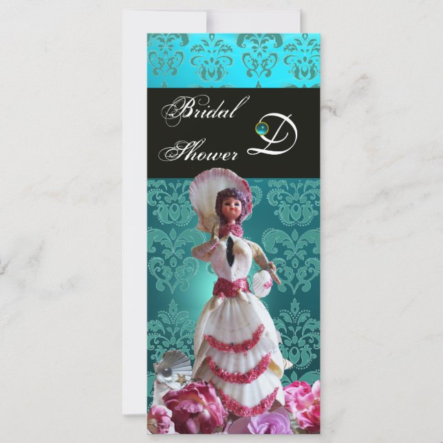 CONVITES CASAMENTO DE PRAIA DE DAMASK AZUL - MONOGRAMA DE C (Frente)